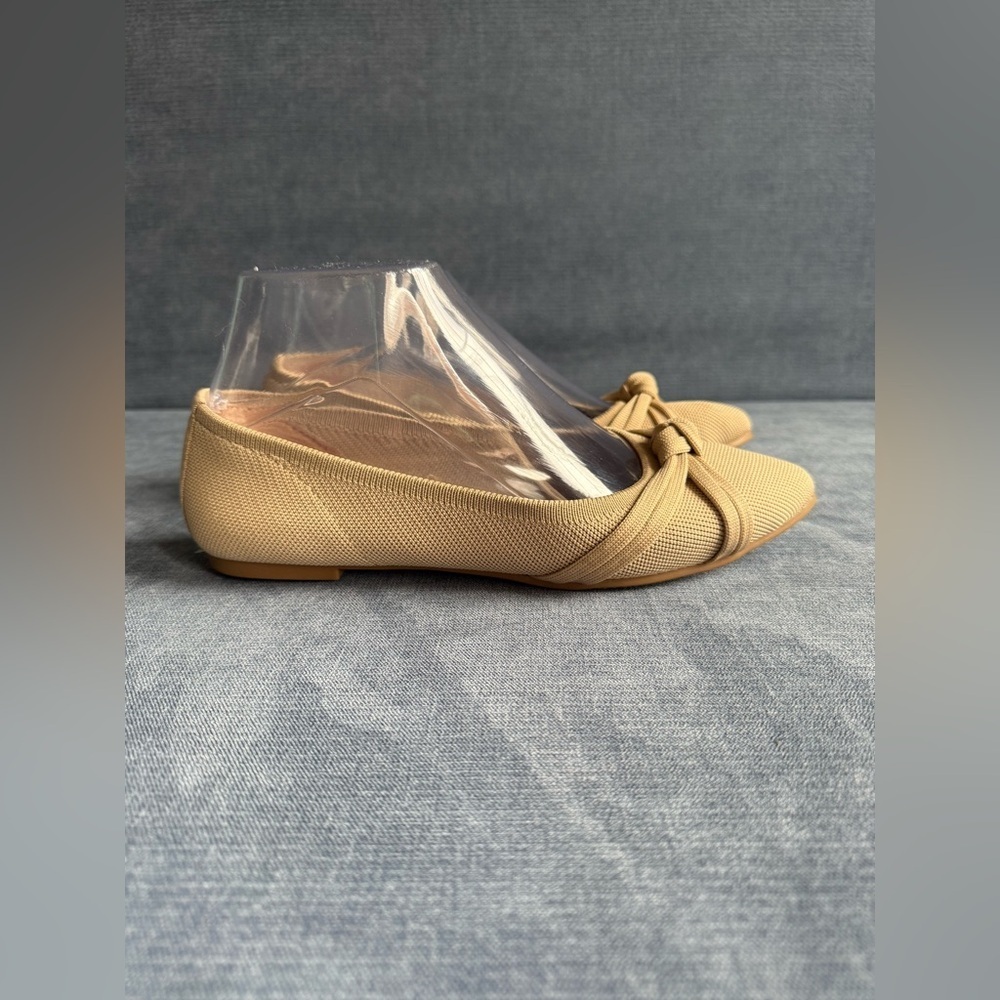 Joie Women’s Knit Tan Knotted Bow Pointed Toe Ballet Flats SZ 6.5 Neutral Dressy